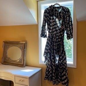 Black pattern high low wrap dress with head wrap